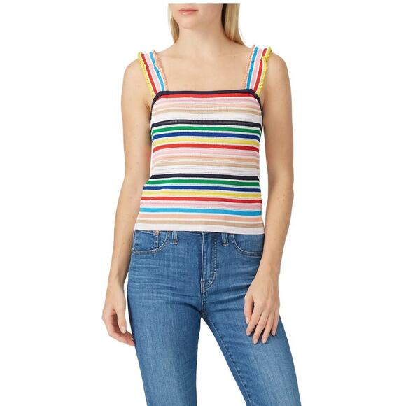 J. Crew rainbow stripe ruffle strap knit tank Size M - Picture 10 of 11